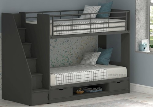 Grey bunk beds with - bunk,