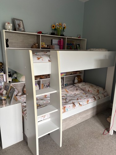 White and grey wooden bunk