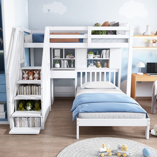 Bunk bed with desk - bed, shelves