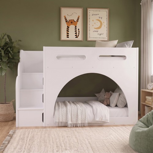White bunk bed with - bunk, and